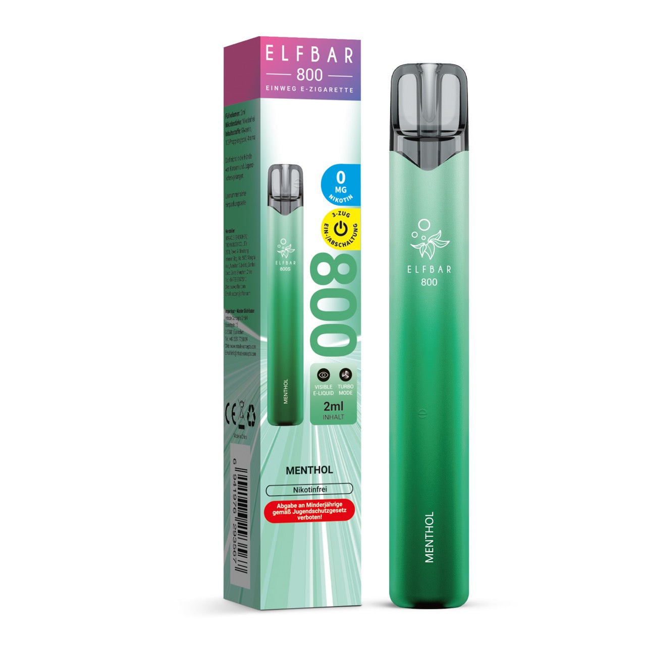 Elfbar 800 Menthol Nikotinfrei Einweg E-Zigarette mit Verpackung