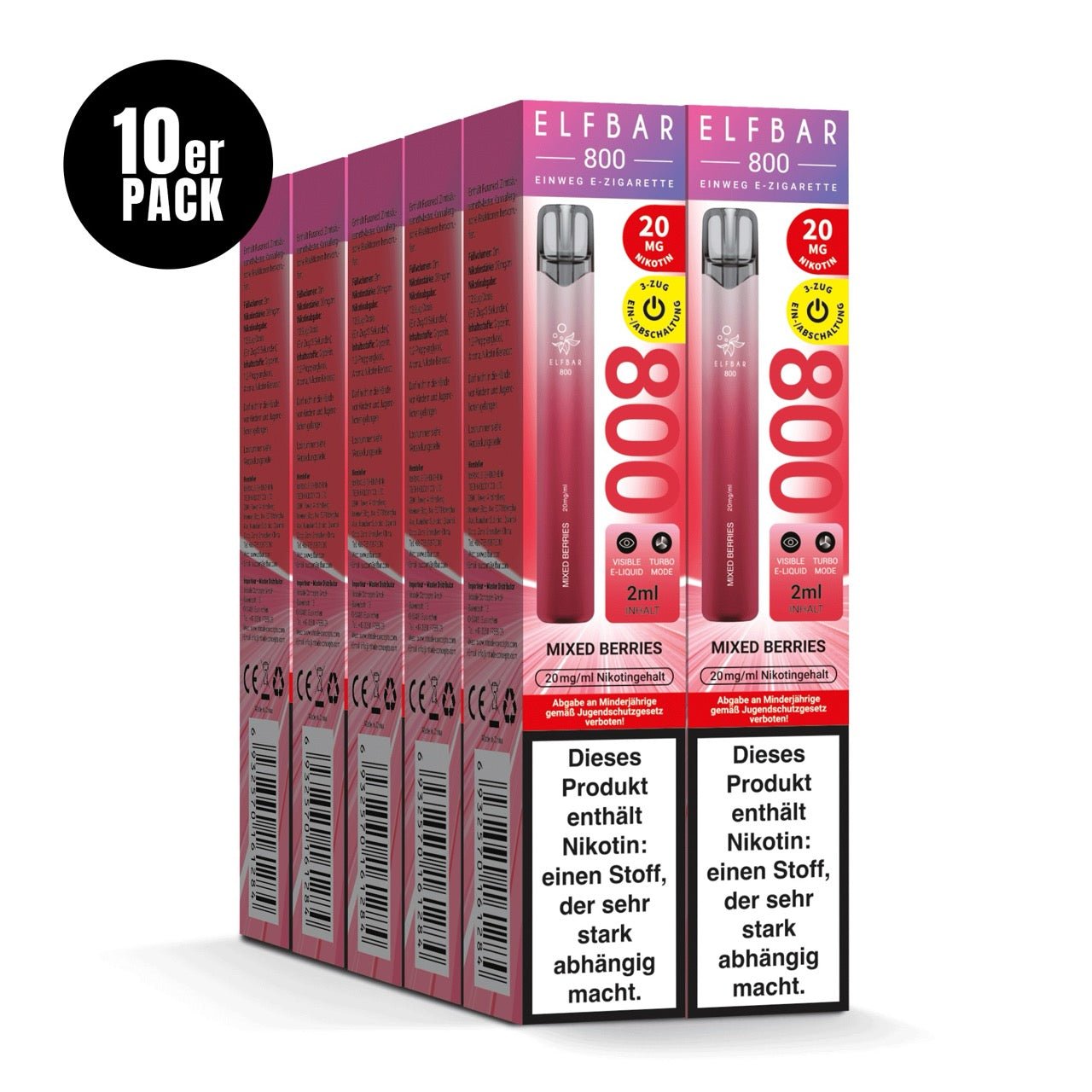 Elfbar 800 Mixed Berries 20mg 10er Sparpaket, zehn Einweg E-Zigaretten Verpackungen, Beerenmischung, Smokeyz24.de