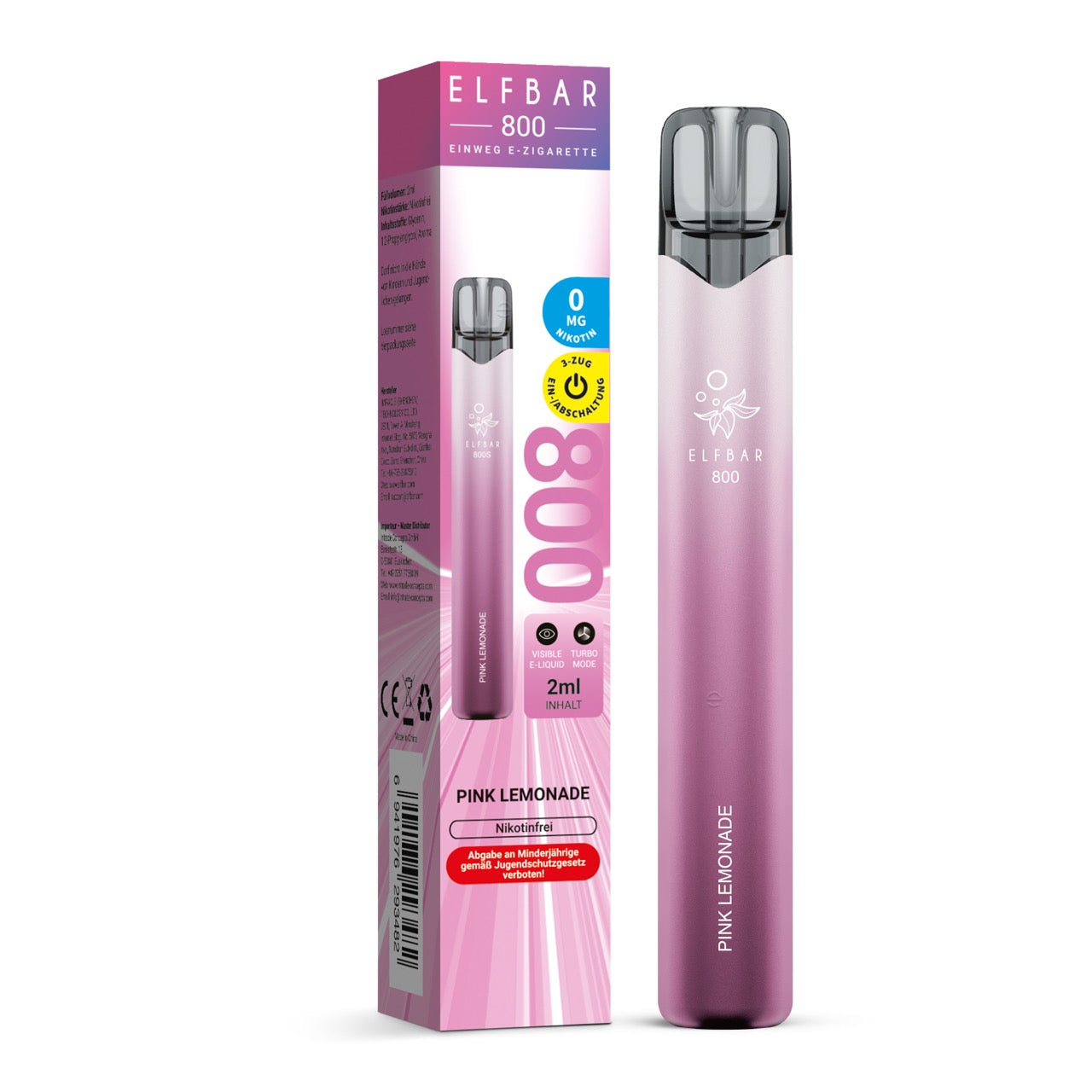 Elfbar 800 Pink Lemonade Nikotinfrei Einweg E-Zigarette mit Verpackung