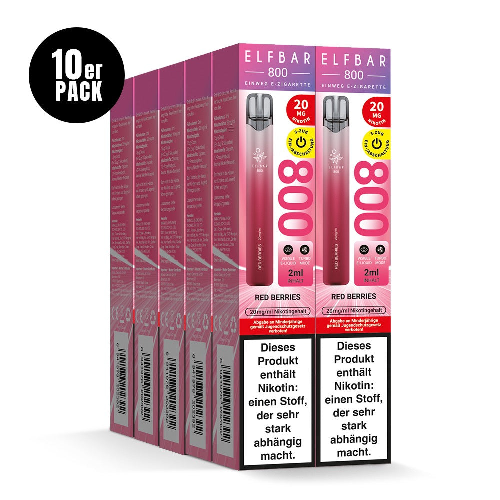 Elfbar 800 Red Berries 20mg 10er Sparpaket mit zehn Packungen