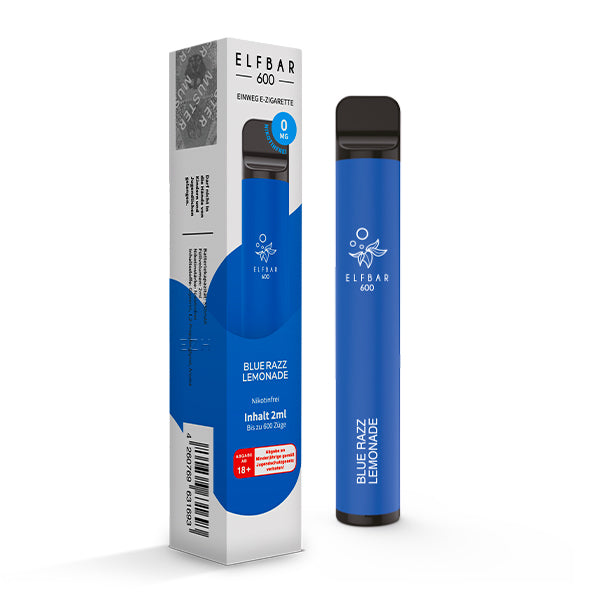 Elfbar 600 Blue Razz Lemonade mit Verpackung stehend