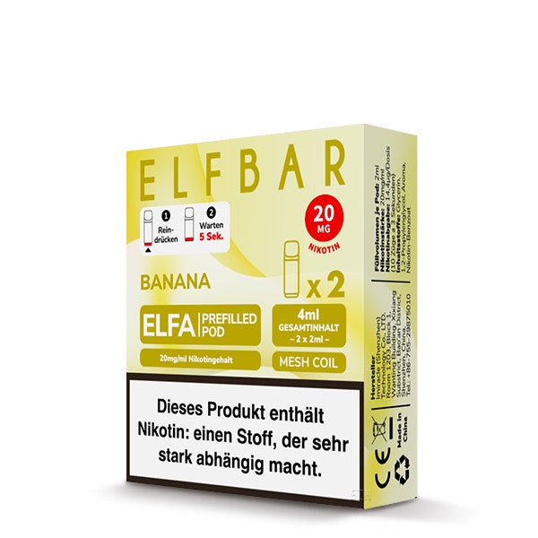 Elfa Pods Banana 20mg – Vorbefüllte Pods mit süßem, cremigem Bananengeschmack Verpackung
