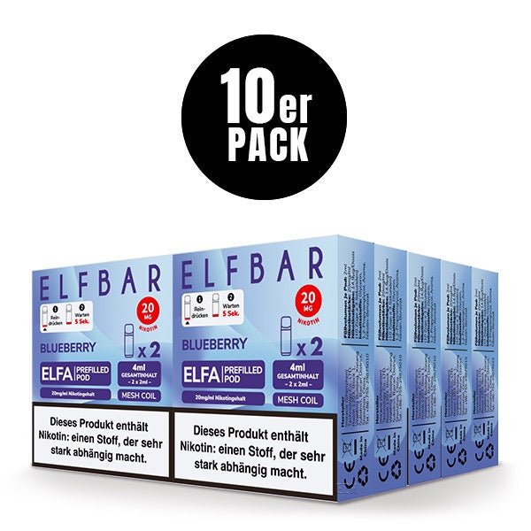 Elfbar ELFA Pods Blueberry 20mg 10x Sparpaket, zehn 2er Packungen, Blaubeer Pods für Elfa System, Smokeyz24.de