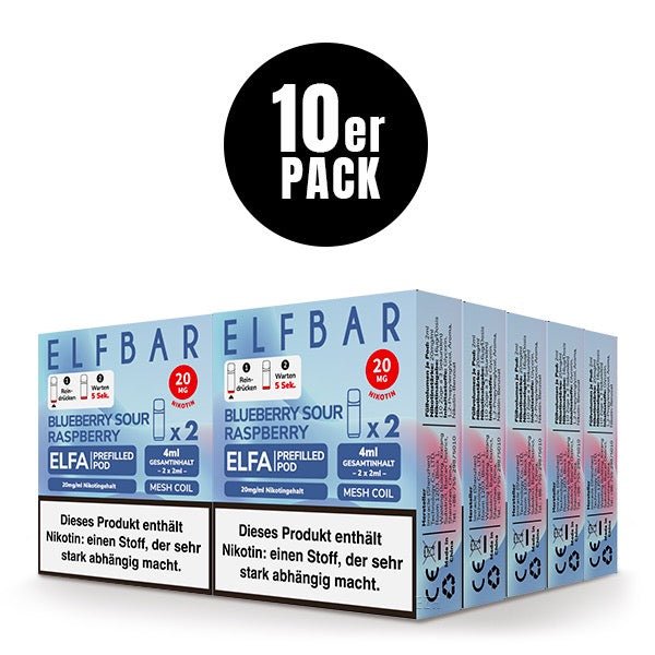 Elfbar ELFA Pods Blueberry Sour Raspberry 20mg 10x Sparpaket, zehn 2er Packungen, Blueberry Sour Raspberry Pods für Elfa System, Smokeyz24.de