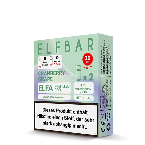 Elfbar Elfa Pods Cranberry Grape 20mg – Fruchtige Kombination aus Cranberry & Traube Verpackung