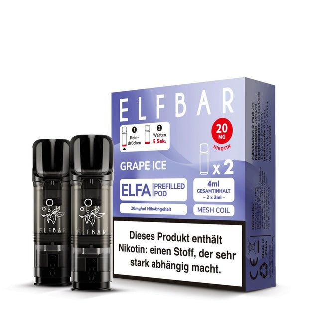 Elfbar ELFA Pods Grape Ice 20mg, 2er Packung mit zwei Pods, Einweg Pods für ELFA System, Smokeyz24.de