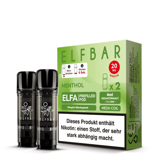 Elfbar ELFA Pods Menthol 20mg, 2er Packung mit zwei Pods, Menthol Pods für ELFA System, Smokeyz24.de