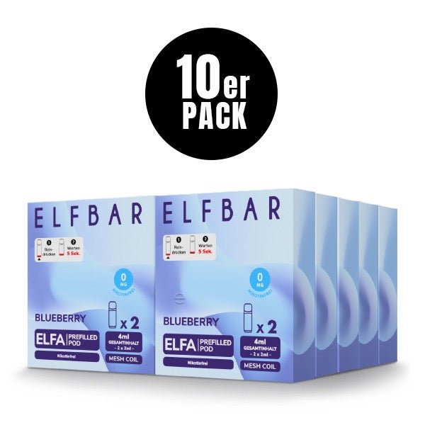 Elfbar ELFA Blueberry 0mg 10x Sparpaket, zehn 2er Packungen, nikotinfreie Pods für Elfa System, Smokeyz24.de