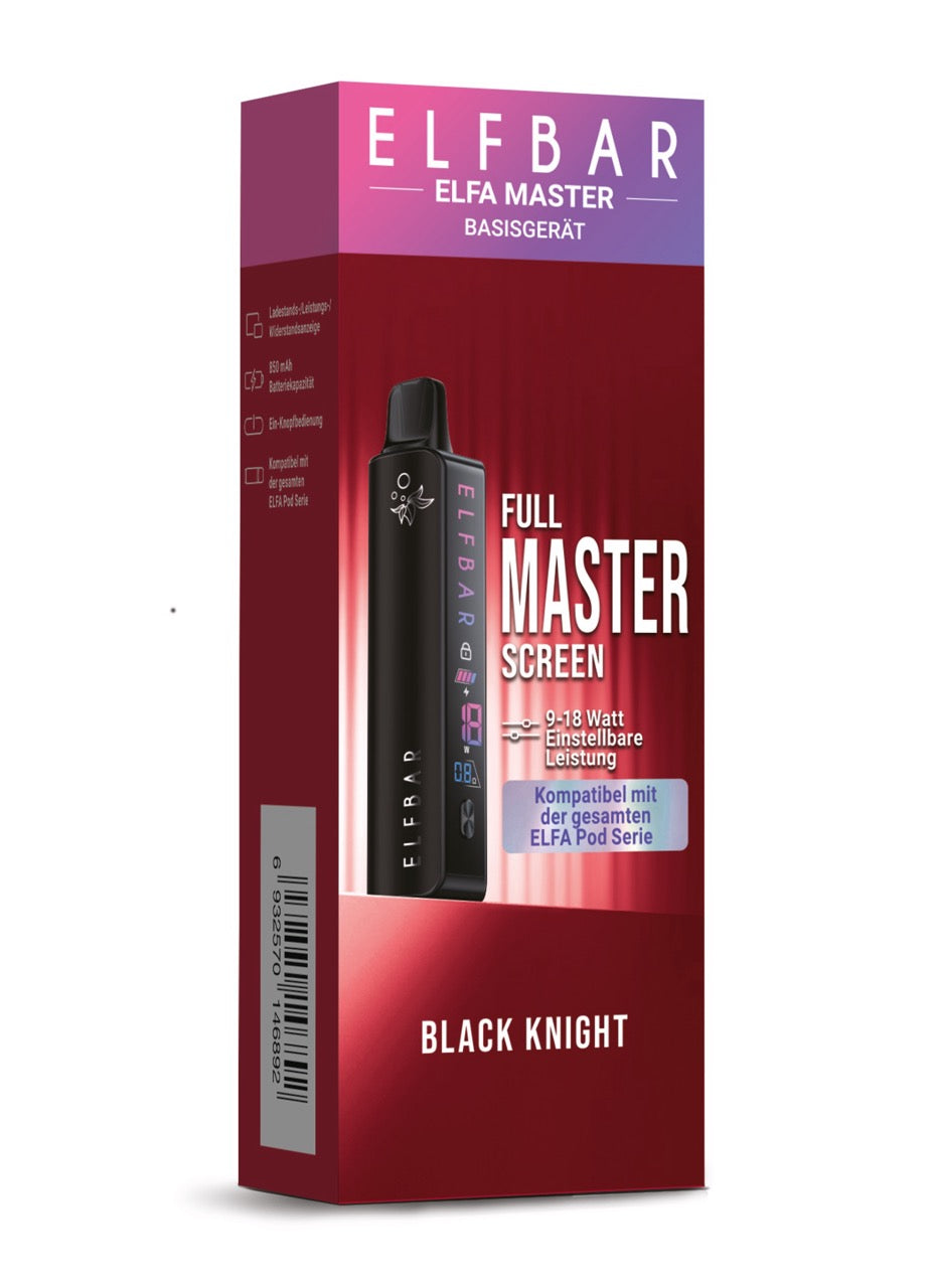 Elfbar Elfa Master Black Knight – Produktverpackung mit Full Master Screen Hinweis