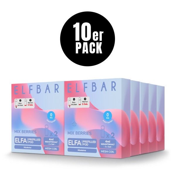 Elfbar ELFA Mix Berries 0mg 10x Sparpaket, zehn 2er Packungen, nikotinfreie Beeren Pods für Elfa System, Smokeyz24.de