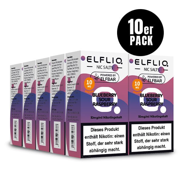 Elfliq Blueberry Sour Raspberry 10mg - 10x Sparpaket Nikotinsalz Liquid by Elfbar mit 10 Packungen (10er Pack)
