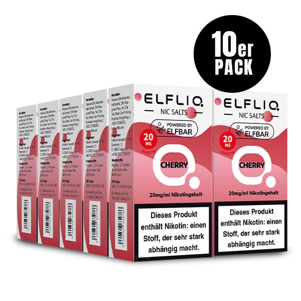 Elfliq Cherry 20mg - 10x Sparpaket Nikotinsalz Liquid by Elfbar mit 10 Packungen (10er Pack)