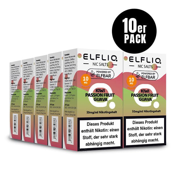 Elfliq Kiwi Passion Fruit Guava 10mg - 10x Sparpaket Nikotinsalz Liquid by Elfbar mit 10 Packungen (10er Pack)