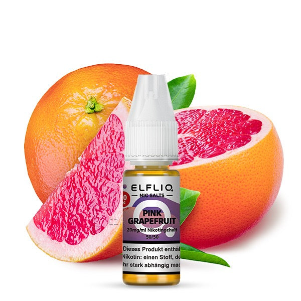 Elfliq Pink Grapefruit Liquid mit Grapefruit im Hintergrund