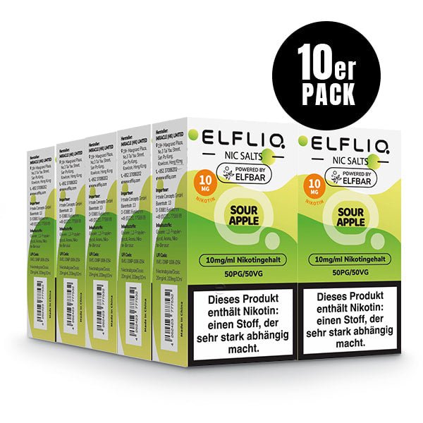 Elfliq Sour Apple 10mg - 10x Sparpaket Nikotinsalz Liquid by Elfbar mit 10 Packungen (10er Pack)
