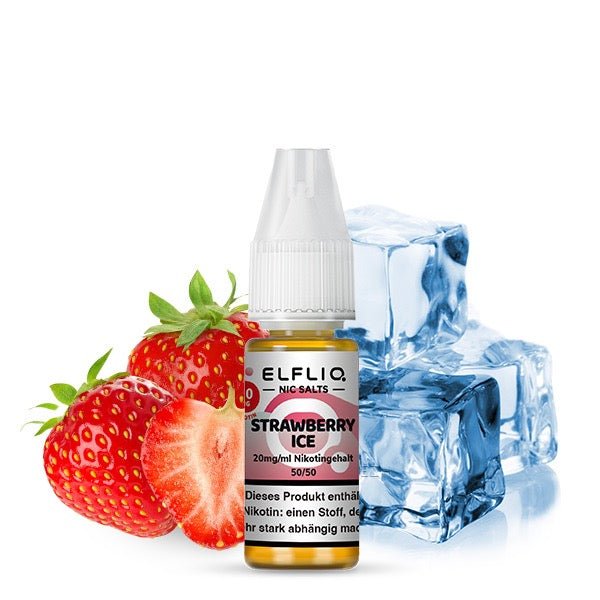 Elfliq Strawberry Ice 20mg Flasche mit Erdbeeren und Eiswürfeln