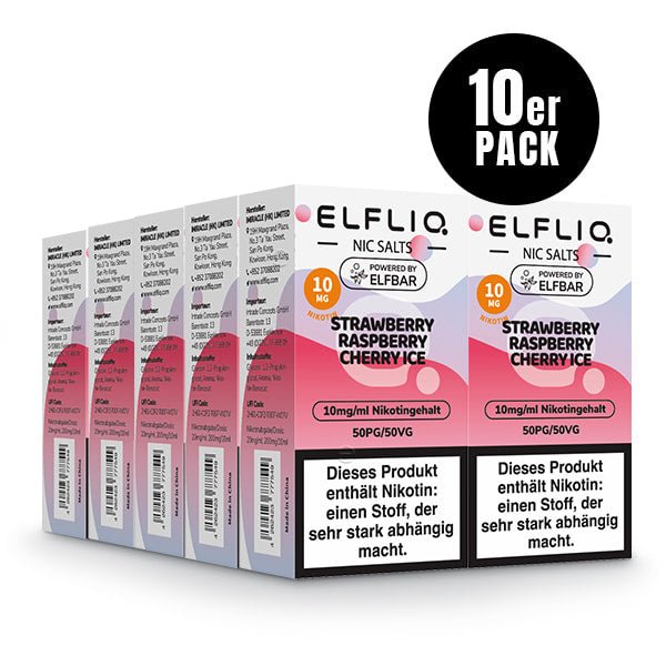 Elfliq Strawberry Raspberry Cherry Ice 10mg - 10x Sparpaket Nikotinsalz Liquid by Elfbar mit 10 Packungen