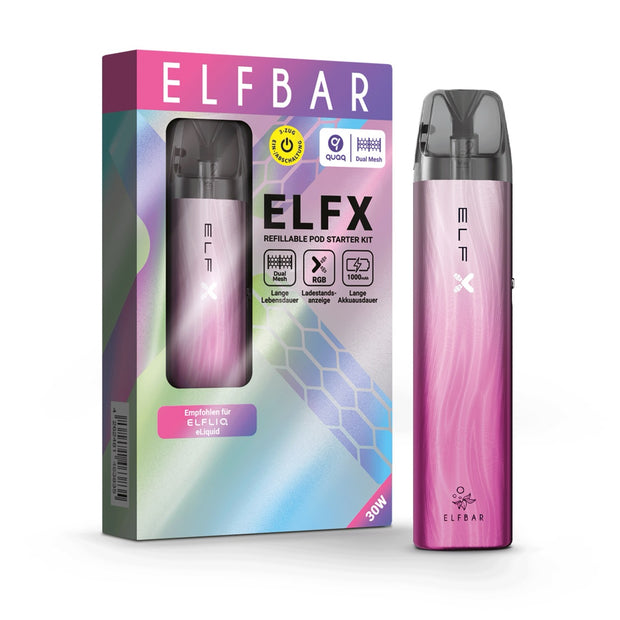 Elfbar ELFX Refillable Kit - Silver Pink Gerät mit Verpackung