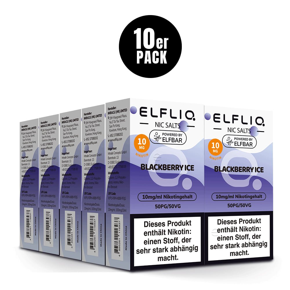 Elfliq Blackberry Ice 10mg 10er Sparpaket by Elfbar - zehn Packungen Nikotinsalz Liquid