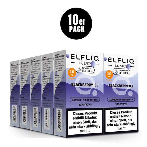 Elfliq Blackberry Ice 10mg 10er Sparpaket by Elfbar - zehn Packungen Nikotinsalz Liquid