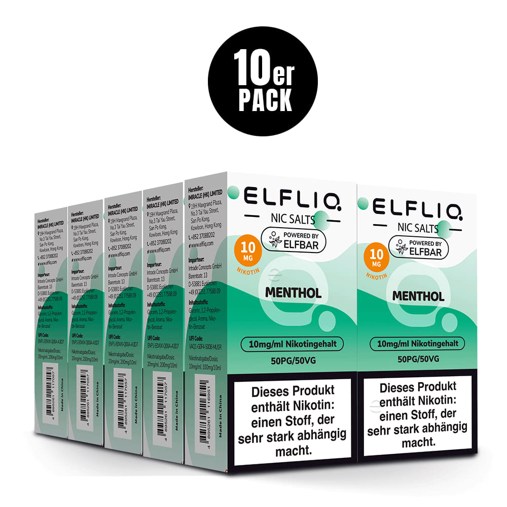 Elfliq Menthol 10mg - 10x Sparpaket Nikotinsalz Liquid by Elfbar mit 10 Packungen (10er Pack)