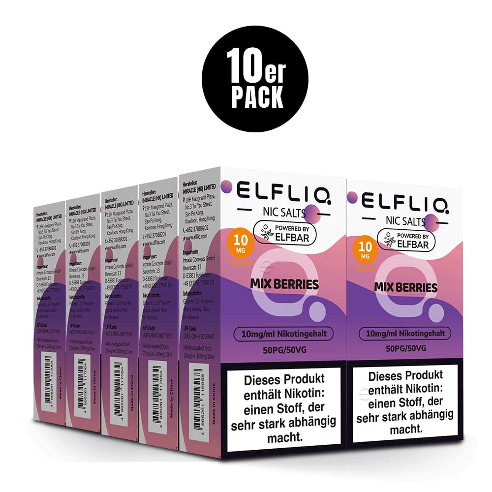 Elfliq Mix Berries 10mg - 10x Sparpaket Nikotinsalz Liquid by Elfbar mit 10 Packungen (10er Pack)