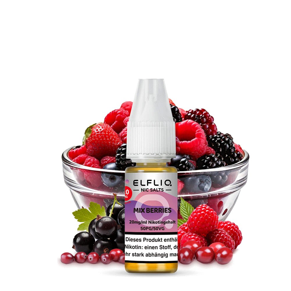 Elfliq Mix Berries 20mg Liquidflasche vor Beerenmix - fruchtiger Berries Geschmack mit frischer Note