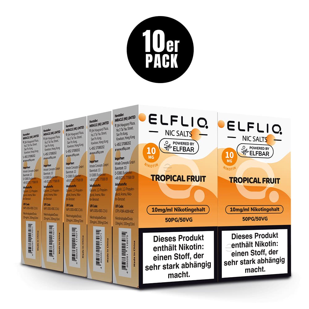 Elfliq Tropical Fruit 10mg - 10x Sparpaket Nikotinsalz Liquid by Elfbar mit 10 Packungen (10er Pack)
