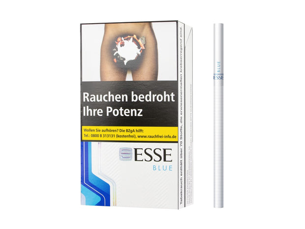 Esse Blue Slim Zigaretten 20er Packung, geschlossen, Superslim, klares Design, blau