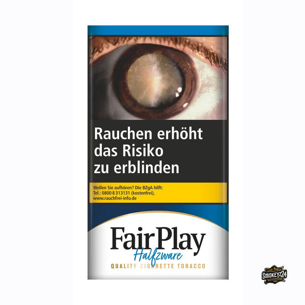 Fair Play Halfzware Shag 30 g Pouch Blau – Frontansicht des Feinschnitt-Drehtabaks