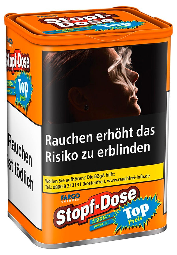 Fargo Volumen Stopfdose L 92g – Seitenansicht der eckigen Fargo Dose für langanhaltende Tabakfrische