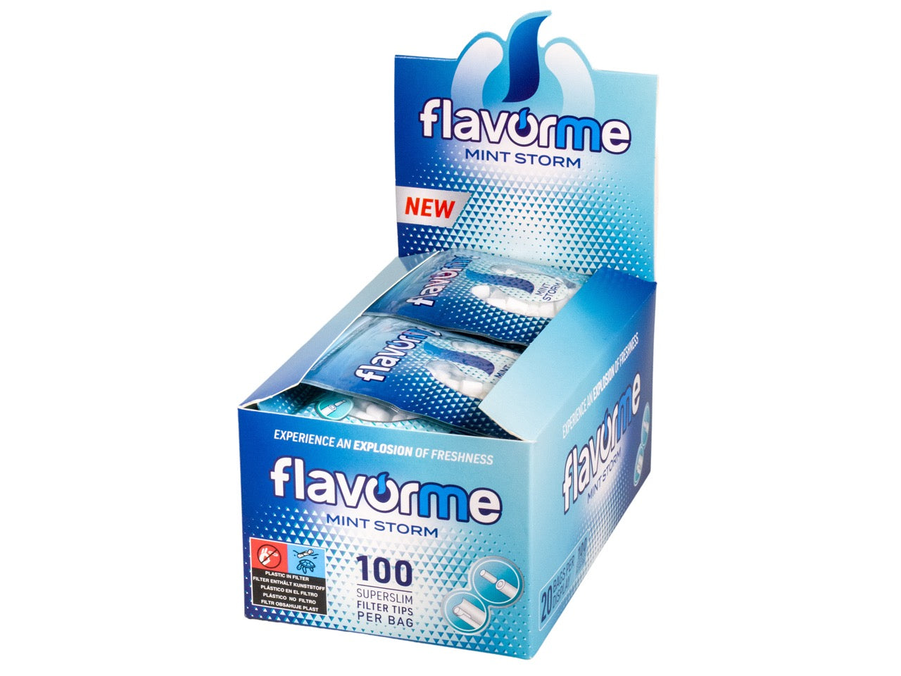 Karton mit 20 Packungen FlavorMe Mint Storm 5mm Filter, Sparpaket, für King Centrio Storm und Selbstdreher