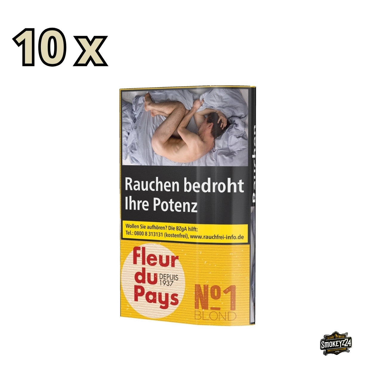 Fleur du Pays No. 1 Blond Drehtabak Gebinde 10x30g – seitliche Ansicht der mehrfach verpackten Tabakpouches