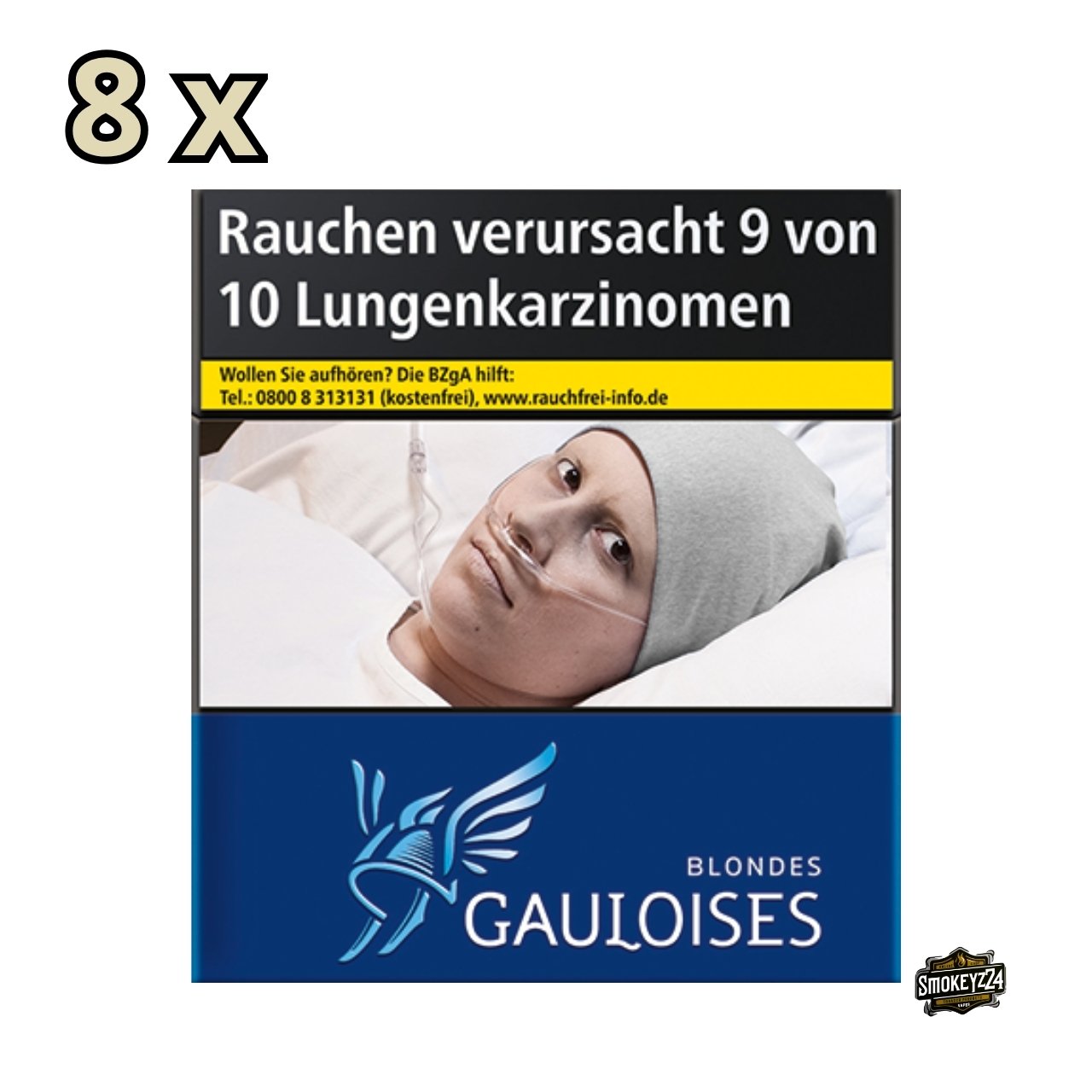 Bauloises Blau 8 Schachtel mit je 28 Zigaretten Frontalansicht