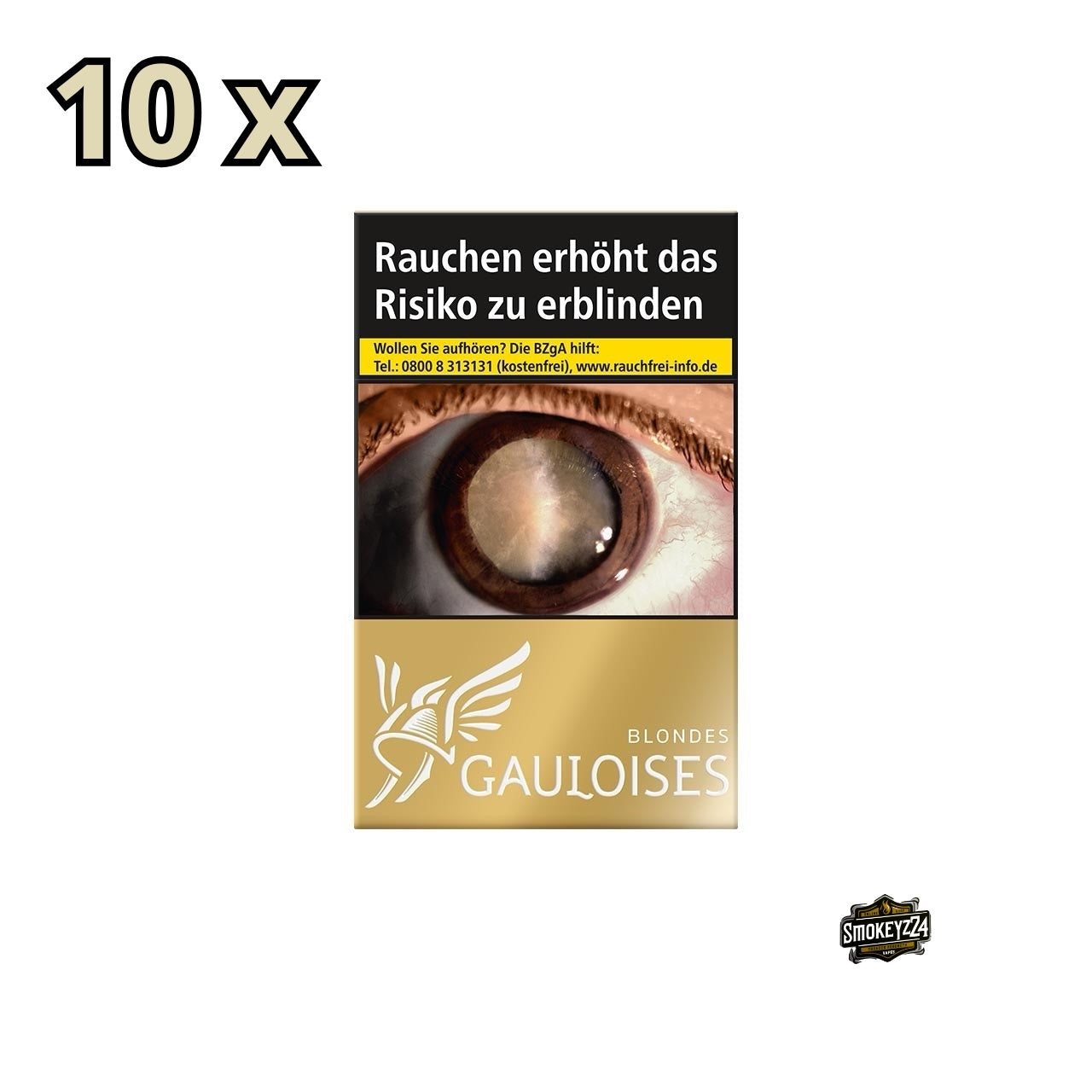 Stange Gauloises Blondes Gold mit 10 Packungen à 20 Zigaretten in goldfarbener Verpackung