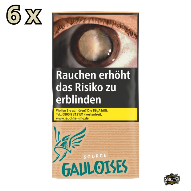 Gauloises Source Bronze Drehtabak 6x30g Pouch in bronzefarbener Verpackung auf weißem Hintergrund