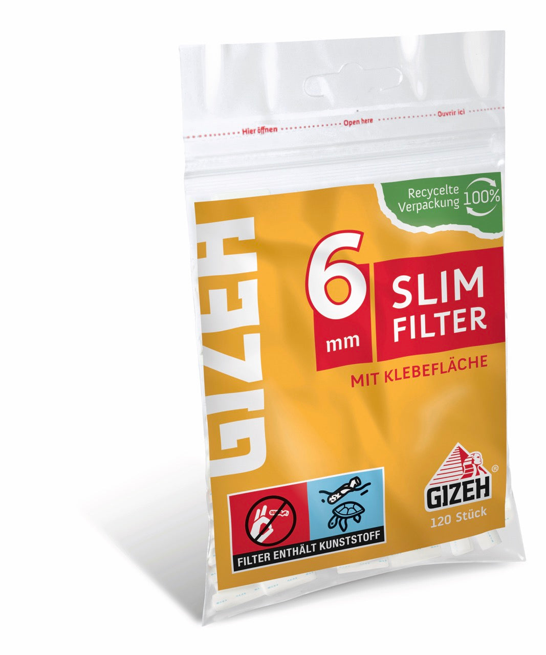 GIZEH Slim Filter 6mm 120er Beutel seitlich fotografiert