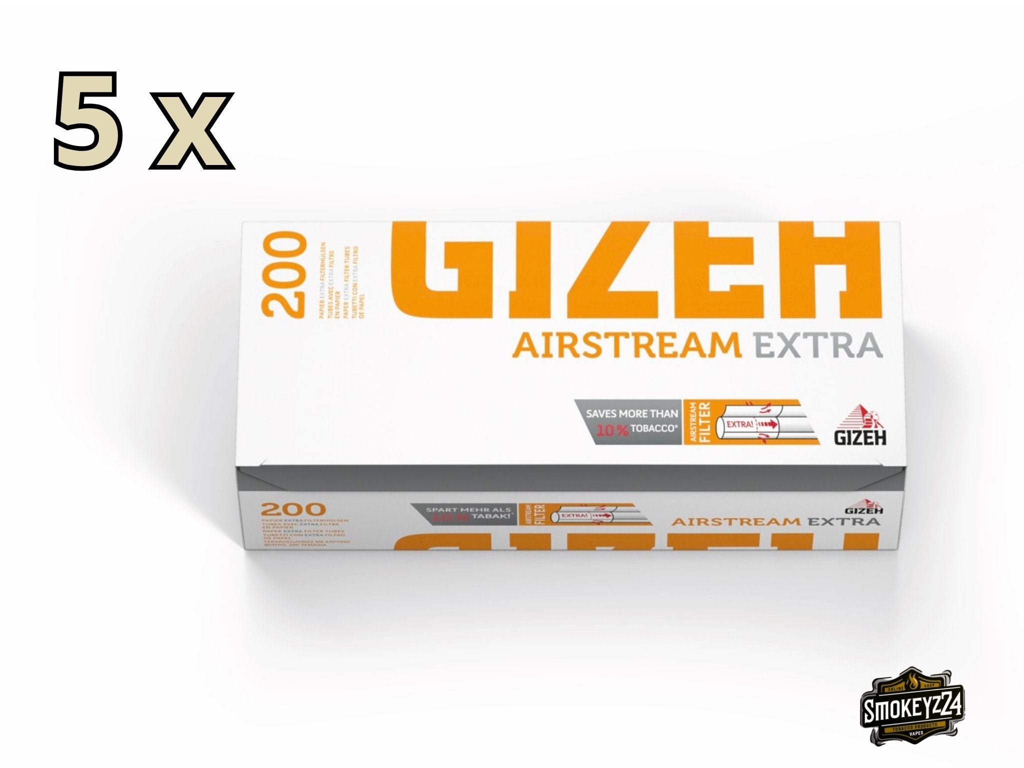 Gizeh Airstream Extra Hülsen – 5x200 Filterhülsen im Sparpaket, frontal nebeneinander aufgereiht