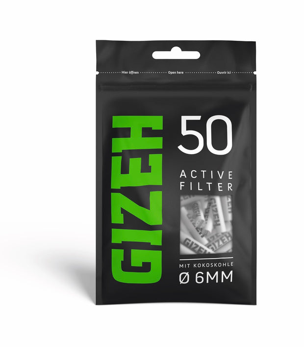 GIZEH Black Active Filter 8mm 50er Beutel frontal fotografiert