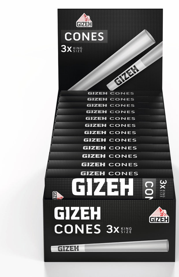 Karton mit 24 Packungen GIZEH Black Cones + Tip King Size, Sparpaket, frontal fotografiert