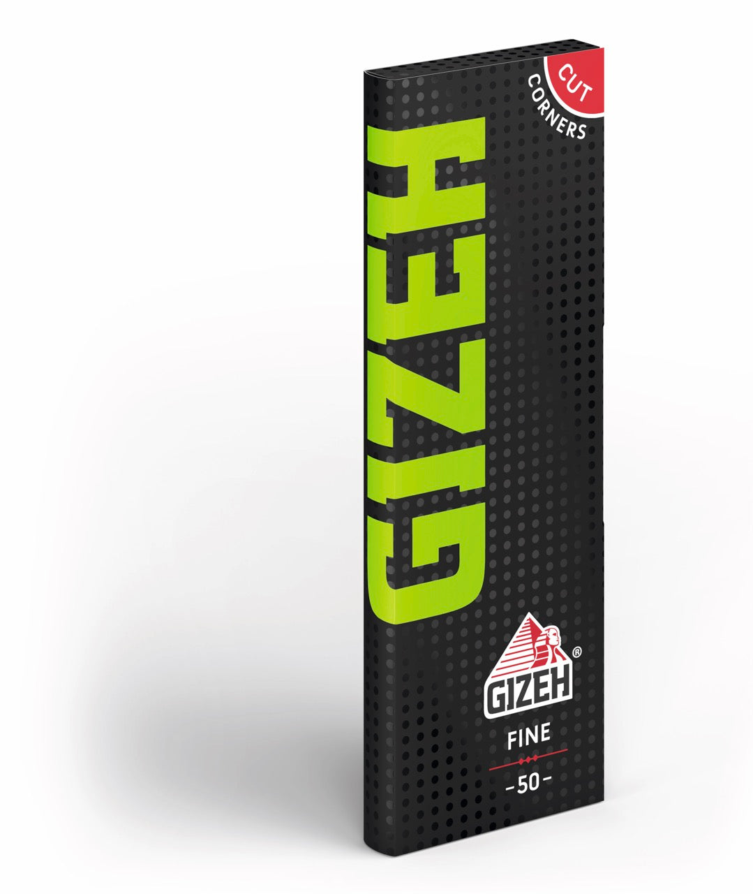GIZEH Black Fine Original Schwarz Grün Blättchen 50 Blatt Packung, Cut Corners, seitlich fotografiert