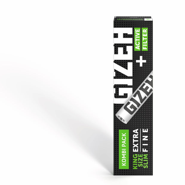 GIZEH Black King Size Slim + Active Filter Packung, geschlossen, frontal fotografiert