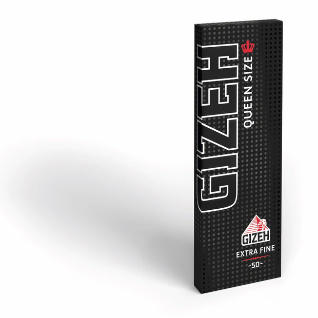GIZEH Black Queen Size Blättchen Extra Fine 50 Blatt Packung, Slow Burning, seitlich fotografiert