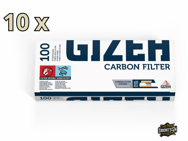 Gizeh Carbon Filterhülsen 10x100 Stück Sparpaket – mit Aktivkohlefilter, frontal fotografiert