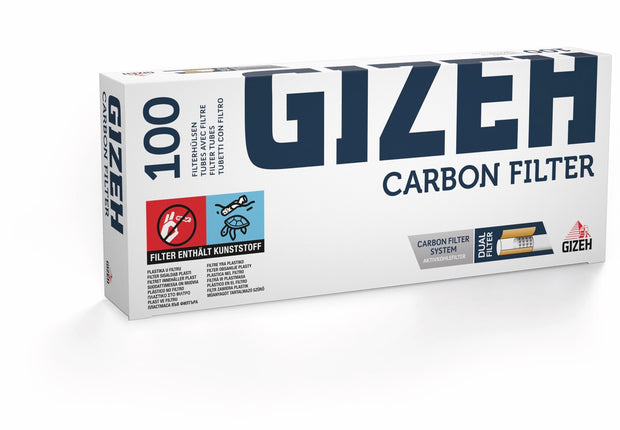 Gizeh Carbon Filterhülsen – 100er Packung leicht seitlich aufgenommen, ideal zum Stopfen