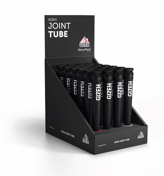 GIZEH Joint Tube 24er Karton – Seitenansicht mit geschlossenem Deckel und sichtbarem Branding