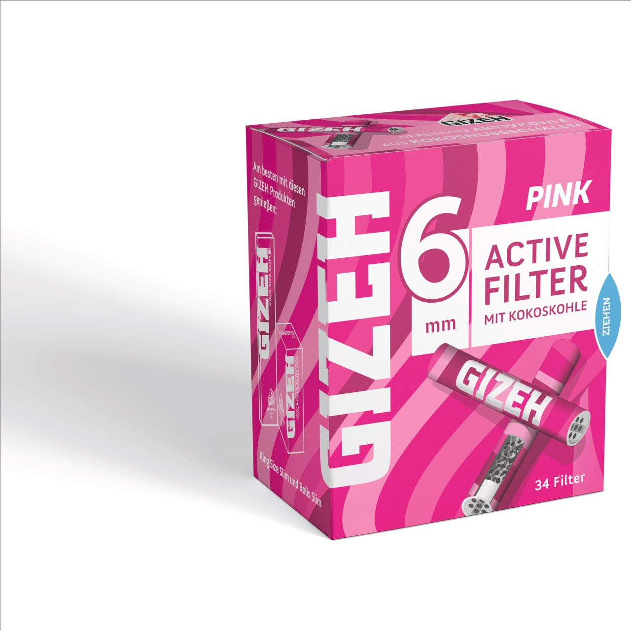 GIZEH All Pink Active Filter 6mm 34er Packung seitlich fotografiert