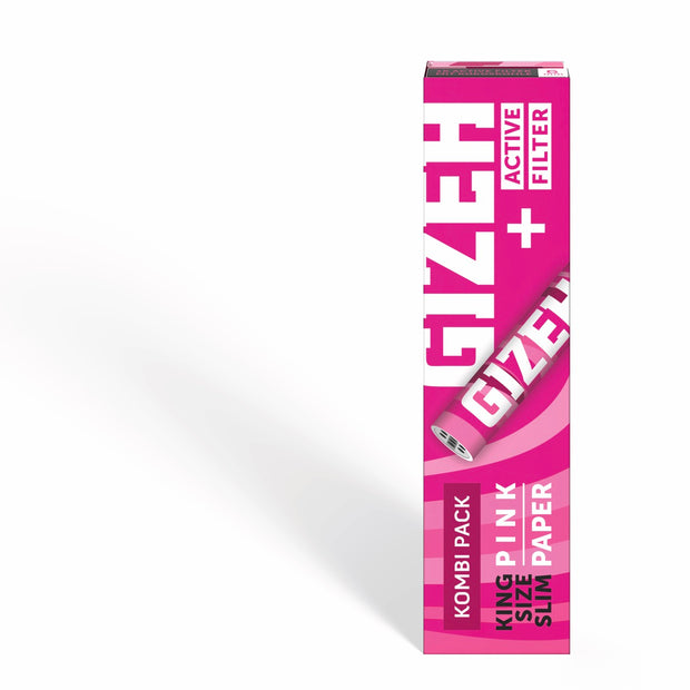 GIZEH Pink King Size Slim + Active Filter Packung, geschlossen, frontal fotografiert