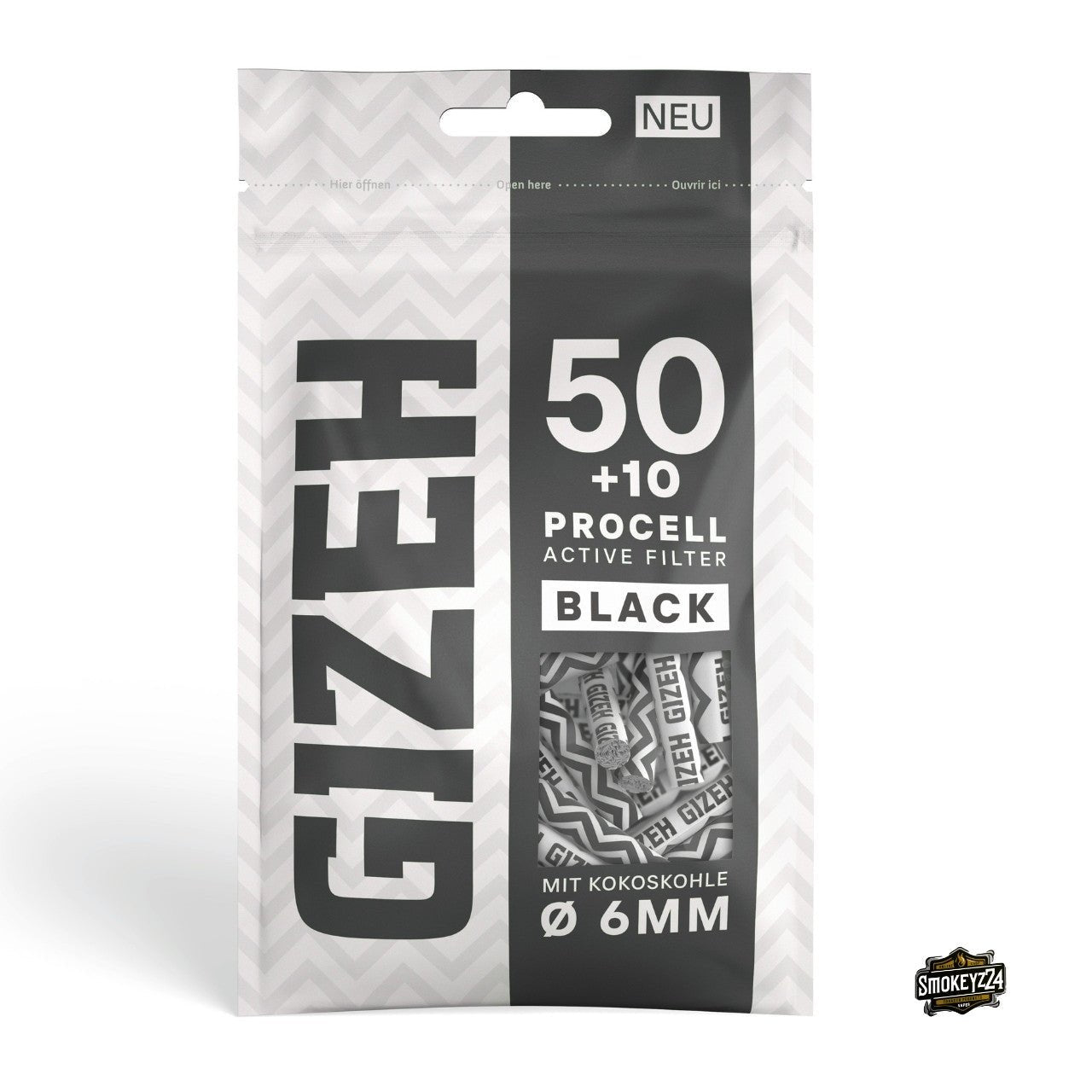 GIZEH ProCell Active Filter 6mm Black - 50+10 Aktivkohlefilter im 60er Beutel