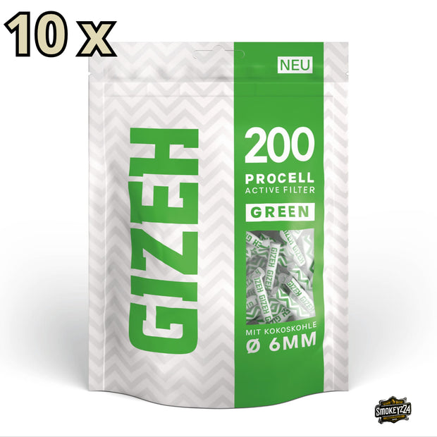 GIZEH ProCell Active Filter 6mm Green - Umkarton mit 10 x 200er Beuteln von vorne